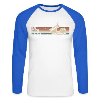 Eat Sleep Dump Repeat Kipplaster Fahrer Spruch - Unisex Baseballshirt langarm - Weiß/Royalblau - Vorne - Nik (191cm)