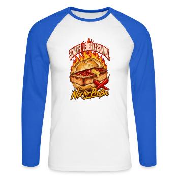 Scharfe Leberkassemmel Nix für Preißn - Unisex Baseballshirt langarm - Weiß/Royalblau - Vorne - Nik (191cm)