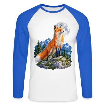 Wolf heult vor dem Mond Mondlicht Wolf wilde Tiere - Unisex Baseballshirt langarm - Weiß/Royalblau - Vorne - Nik (191cm)