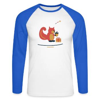Eichhörnchen packt Nussgeschenke – Weihnachten - Unisex Baseballshirt langarm - Weiß/Royalblau - Vorne - Nik (191cm)