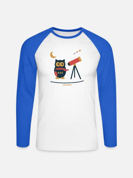 Eule am Sternenteleskop – Winterastronomie - Unisex Baseballshirt langarm - Weiß/Royalblau