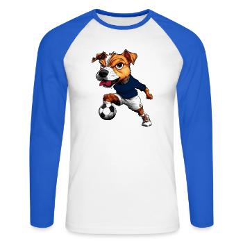 JRT Fussball - Unisex Baseballshirt langarm - Weiß/Royalblau - Vorne - Nik (191cm)