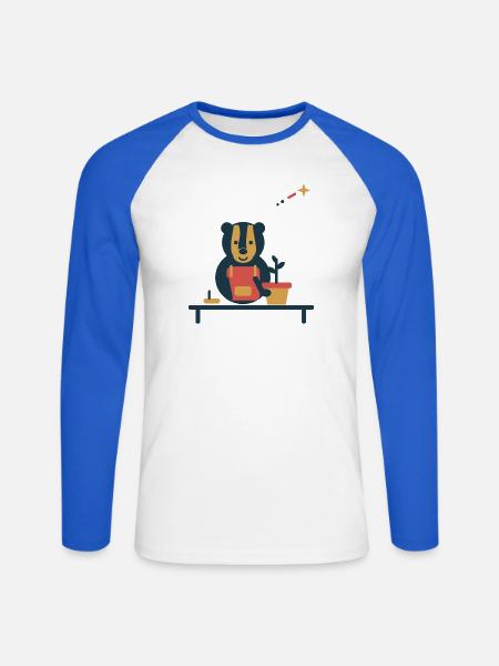 Dachs am Pflanztisch – kleiner Kräutergarten - Unisex Baseballshirt langarm - Weiß/Royalblau