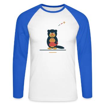 Otter mit Kaffeetasse – kleine Kaffeeauszeit - Unisex Baseballshirt langarm - Weiß/Royalblau - Vorne - Nik (191cm)