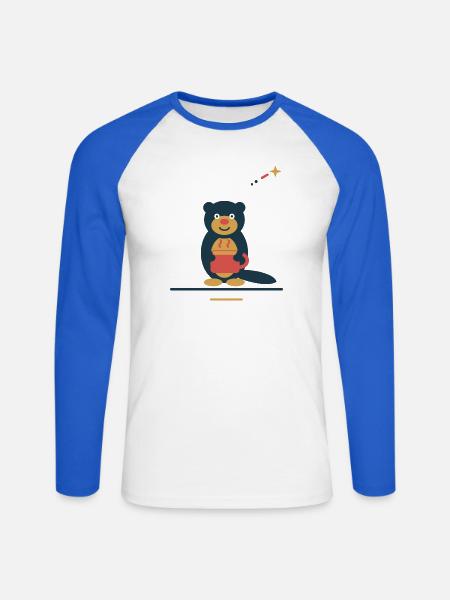 Otter mit Kaffeetasse – kleine Kaffeeauszeit - Unisex Baseballshirt langarm - Weiß/Royalblau
