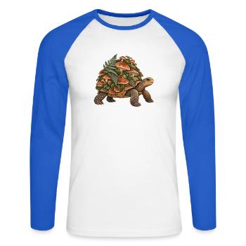 Unterwuchsschildkröte mit Pilzen - Unisex Baseballshirt langarm - Weiß/Royalblau - Vorne - Nik (191cm)