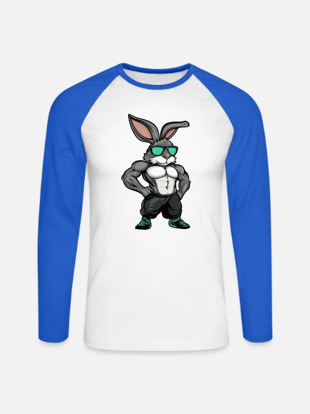 Fitness Hasen - Unisex Baseballshirt langarm - Weiß/Royalblau