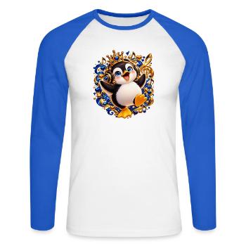 Königlicher Pinguin mit Musikglanz - Unisex Baseballshirt langarm - Weiß/Royalblau - Vorne - Nik (191cm)