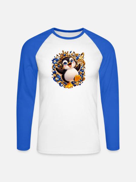 Königlicher Pinguin mit Musikglanz - Unisex Baseballshirt langarm - Weiß/Royalblau