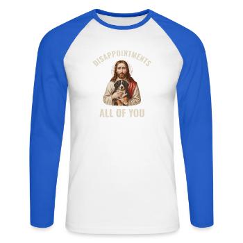 Disappointments Jesus mit Berner Sennenhund - Unisex Baseballshirt langarm - Weiß/Royalblau - Vorne - Nik (191cm)