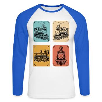 Dampflok Vintage Poster Kollektion - Unisex Baseballshirt langarm - Weiß/Royalblau - Vorne - Nik (191cm)