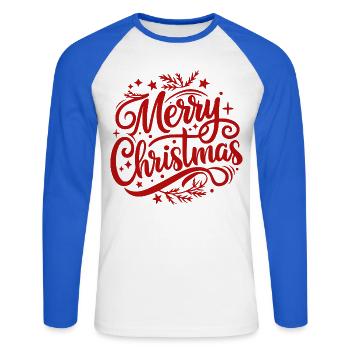 Frohe Weihnachten - Unisex Baseballshirt langarm - Weiß/Royalblau - Vorne - Nik (191cm)