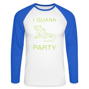I Guana Party Leguan Wortspiel Reptil - Unisex Baseballshirt langarm - Weiß/Royalblau - Vorne - Nik (191cm)