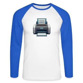 Drucker - Unisex Baseballshirt langarm - Weiß/Royalblau - Vorne - Nik (191cm)