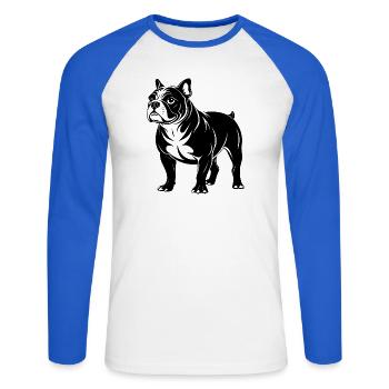 Bulldog-Hund-Stand - Unisex Baseballshirt langarm - Weiß/Royalblau - Vorne - Nik (191cm)