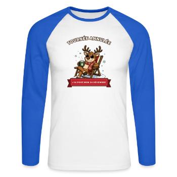 Tour abgesagt – Rentier auf Weihnachtswitz Weihnachten - Unisex Baseballshirt langarm - Weiß/Royalblau - Vorne - Nik (191cm)