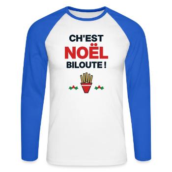 Ch'est Noël biloute – Humor ch'ti Nord - Unisex Baseballshirt langarm - Weiß/Royalblau - Vorne - Nik (191cm)