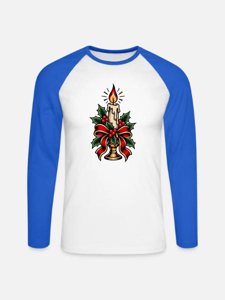 Kerzenbeleuchteter Stechpalmen-Weihnachtsbogen - Unisex Baseballshirt langarm - Weiß/Royalblau