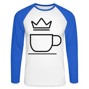 Kaffeetasse mit Krone – Minimalistisches Design - Unisex Baseballshirt langarm - Weiß/Royalblau - Vorne - Nik (191cm)