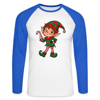 Freche Weihnachtselfe mit Zuckerstange - Unisex Baseballshirt langarm - Weiß/Royalblau - Vorne - Nik (191cm)