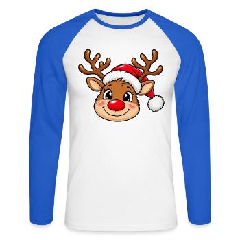 Niedlicher Weihnachtselch mit Weihnachtsmütze - Unisex Baseballshirt langarm - Weiß/Royalblau - Vorne - Nik (191cm)
