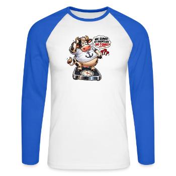 WIE SCHWER IST EIGENTLICH DAS T-SCHIRT  - Unisex Baseballshirt langarm - Weiß/Royalblau - Vorne - Nik (191cm)