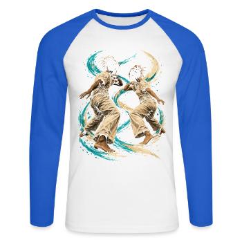 Capoeira - Unisex Baseballshirt langarm - Weiß/Royalblau - Vorne - Nik (191cm)