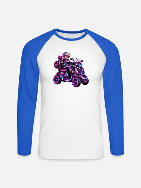 Cyberpunk & Zukunfts-Sci-Fi-Mobilroller - Unisex Baseballshirt langarm - Weiß/Royalblau