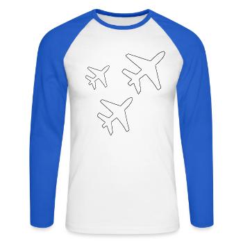 Flugzeuge - Unisex Baseballshirt langarm - Weiß/Royalblau - Vorne - Nik (191cm)