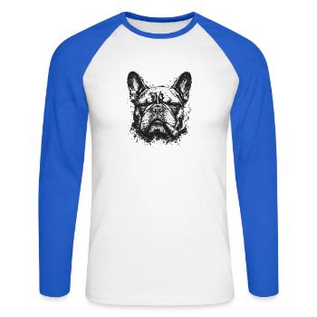  Französische Bulldogge Mit Zigarre Im Markanten - Unisex Baseballshirt langarm - Weiß/Royalblau - Vorne - Nik (191cm)