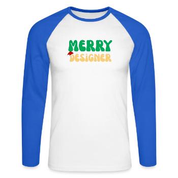 Fröhliches Weihnachtsgeschenk mit Designer-Grafikgrafiker - Unisex Baseballshirt langarm - Weiß/Royalblau - Vorne - Nik (191cm)