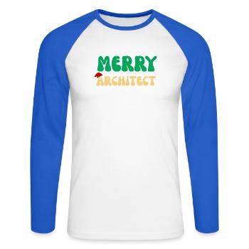 Fröhliches Architekten-Weihnachtspullover-Architekturgeschenk - Unisex Baseballshirt langarm - Weiß/Royalblau - Vorne - Nik (191cm)