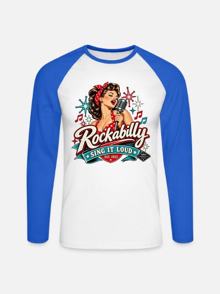 Rockabilly-Sänger – Sing It Loud 1952 - Unisex Baseballshirt langarm - Weiß/Royalblau