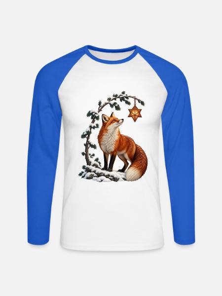 Winterfuchs unter der Sternlaterne - Unisex Baseballshirt langarm - Weiß/Royalblau
