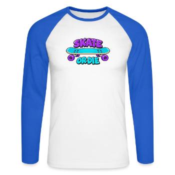 Skate or die - Unisex Baseballshirt langarm - Weiß/Royalblau - Vorne - Nik (191cm)