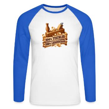 Tischlerkunst Leidenschaft Motiv - Unisex Baseballshirt langarm - Weiß/Royalblau - Vorne - Nik (191cm)