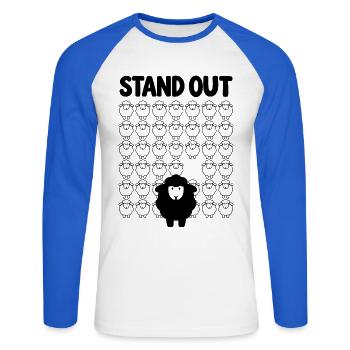 Schwarzes Schaf – Stand Out - Unisex Baseballshirt langarm - Weiß/Royalblau - Vorne - Nik (191cm)
