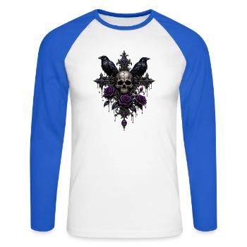 Gothic Totenkopf Rosen - Unisex Baseballshirt langarm - Weiß/Royalblau - Vorne - Nik (191cm)