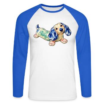 Piesek_SpokoLoko - Unisex Baseballshirt langarm - Weiß/Royalblau - Vorne - Nik (191cm)