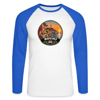Rovinj Kroatien Hafen Stadt Sonnenuntergang Meer - Unisex Baseballshirt langarm - Weiß/Royalblau - Vorne - Nik (191cm)