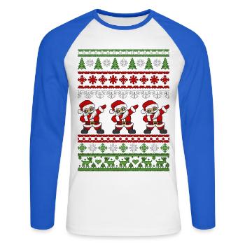 Dabbender Weihnachtsmann – Ugly Christmas Strickmu - Unisex Baseballshirt langarm - Weiß/Royalblau - Vorne - Nik (191cm)