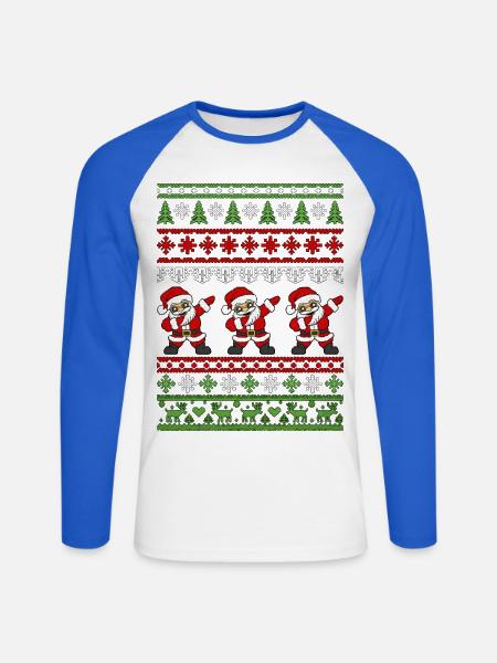 Dabbender Weihnachtsmann – Ugly Christmas Strickmu - Unisex Baseballshirt langarm - Weiß/Royalblau
