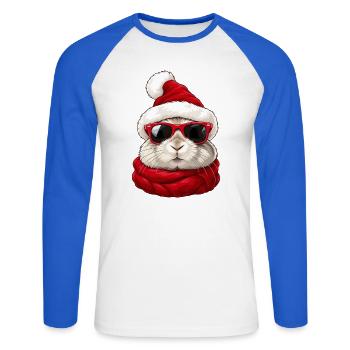 Cooler Weihnachtshase mit Sonnenbrille Weihnachten - Unisex Baseballshirt langarm - Weiß/Royalblau - Vorne - Nik (191cm)