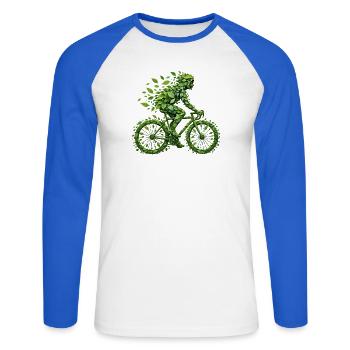 Radfahrer aus grünen Blättern – Fahrrad trifft Umw - Unisex Baseballshirt langarm - Weiß/Royalblau - Vorne - Nik (191cm)
