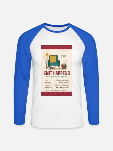 Knit Happens lustiges Strickgeschenk - Unisex Baseballshirt langarm - Weiß/Royalblau