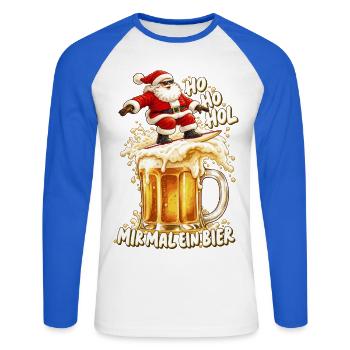 Ho Ho Hol mir mal ein Bier Surfender Weihnachtsman - Unisex Baseballshirt langarm - Weiß/Royalblau - Vorne - Nik (191cm)