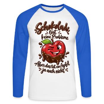 Schokolade löst keine Probleme – Lustiger Spruch - Unisex Baseballshirt langarm - Weiß/Royalblau - Vorne - Nik (191cm)