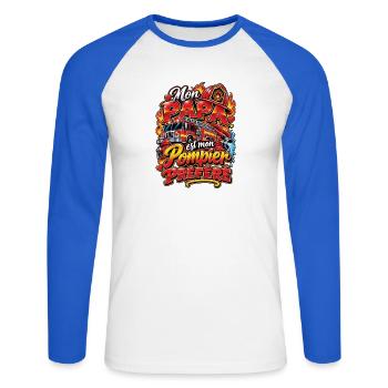 Mein Lieblings-Feuerwehr-Vater - Unisex Baseballshirt langarm - Weiß/Royalblau - Vorne - Nik (191cm)