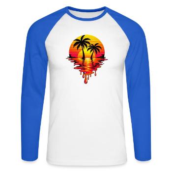 Sunset Neon Palm Melt - Unisex Baseballshirt langarm - Weiß/Royalblau - Vorne - Nik (191cm)