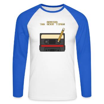 Spul The Good Times Retro Cassette 80s zurück - Unisex Baseballshirt langarm - Weiß/Royalblau - Vorne - Nik (191cm)